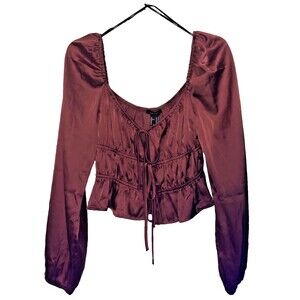 Forever 21 Floral Crop Blouse M Long Sleeve  Boho Hippie Prairie Cottage Peasant